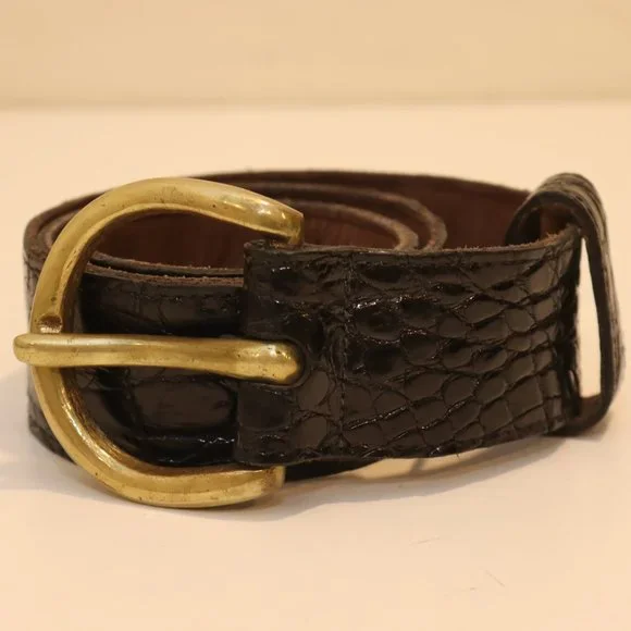 Vintage Johnny Farah Genuine Alligator Belt. - M Vintage Johnny Farah Crocodile Leather Belt, Black With  main image 4